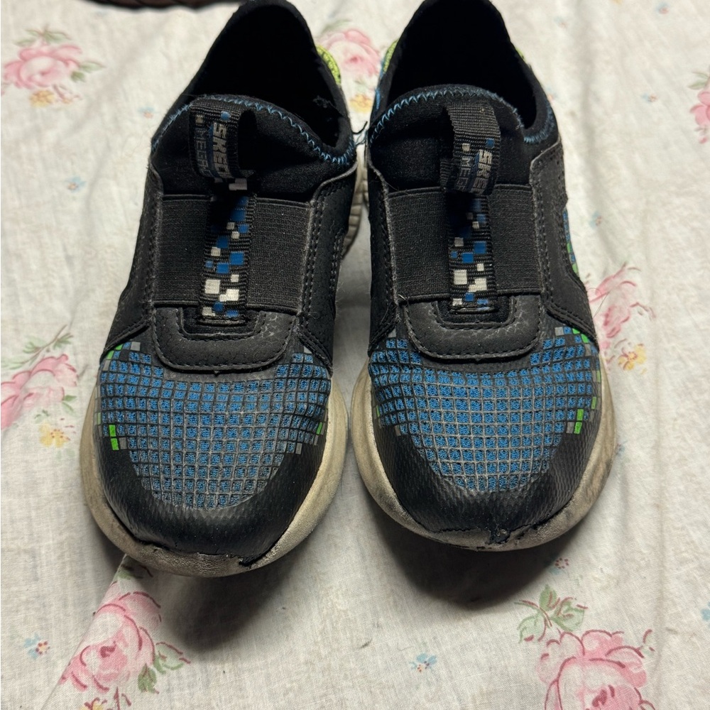 Skechers Black and Blue Slip-On Sneakers with Mesh Design